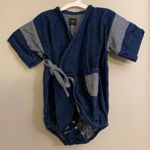 Kiboro dark denim kimono onesie
